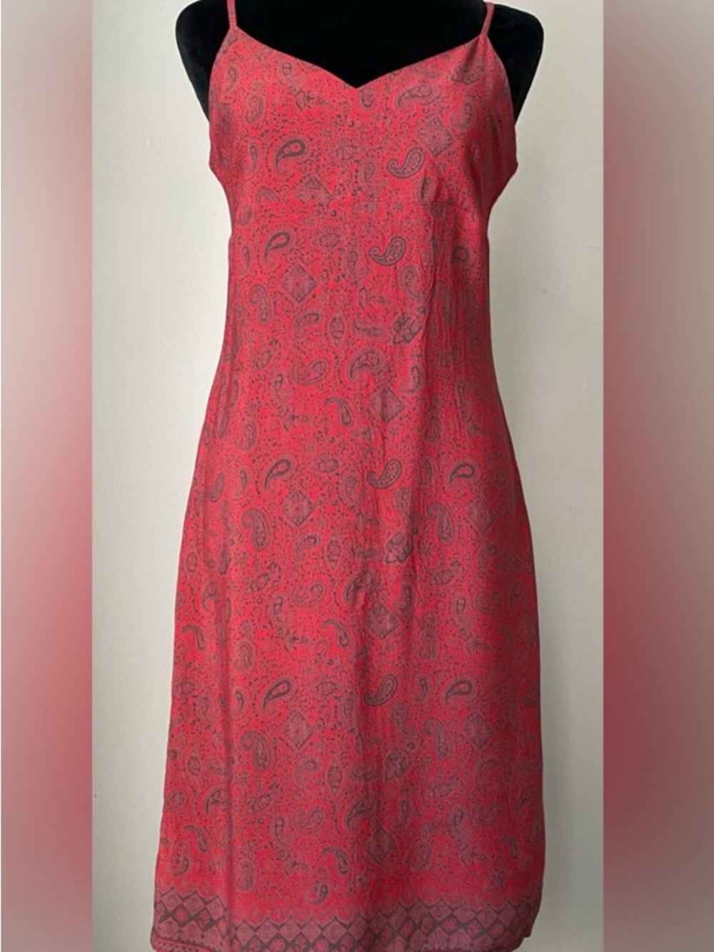 Vintage Old Navy Red and Grey Paisley Spaghetti Strap Sheath Dress
